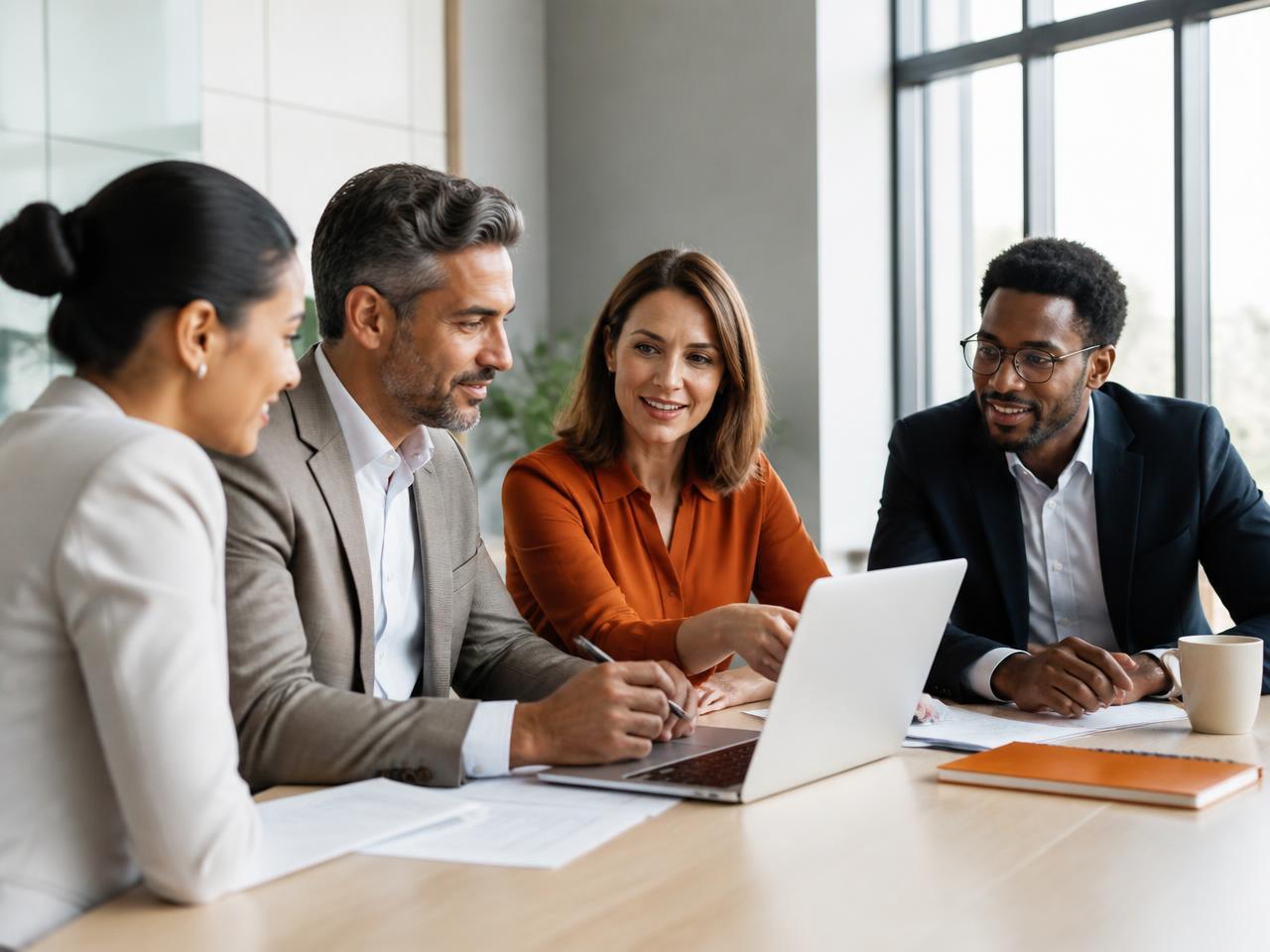 Equipe da R e J Contábil em reunião de consultoria empresarial